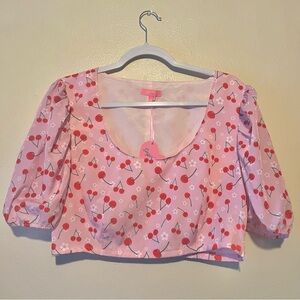 Sugar Thrillz (Dolls Kill) Size XL Pink Cherry Print Crop Top